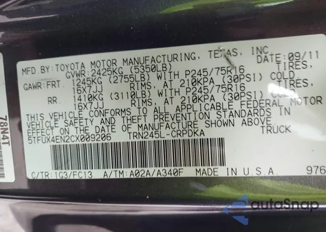 2012 Toyota Tacoma from USA, damaged, VIN 5TFUX4EN2CX009206